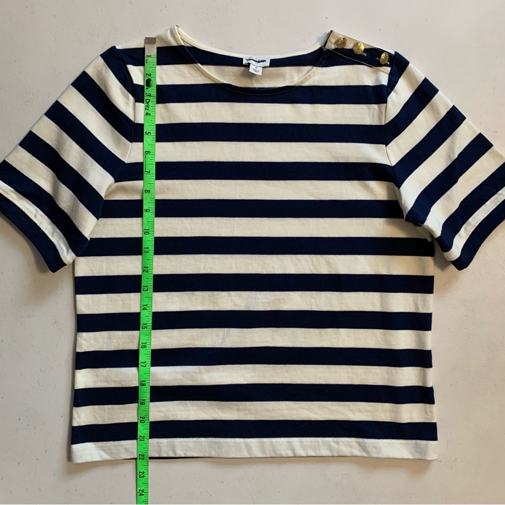 J Crew Factory Navy Short Sleeve Striped Button Shoulder Tee Size Small NWT - Picture 12 of 13